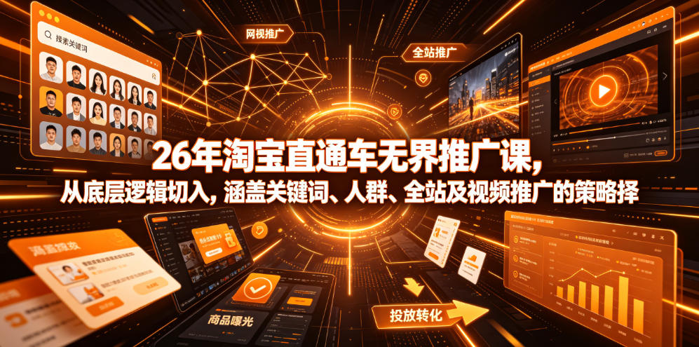 26年淘宝直通车无界推广课，从底层逻辑切入，涵盖关键词、人群、全站及视频推广的策略选择-小灰云创