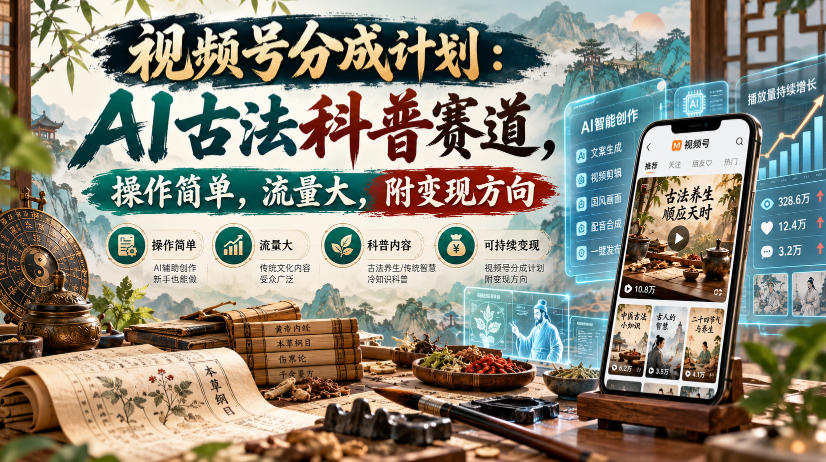 视频号分成计划：AI古法科普赛道，操作简单，流量大，附变现方向-小灰云创