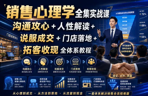 销售心理学全集实战课｜沟通攻心+人性解读+说服成交+门店落地+拓客收现全体系教程-小灰云创