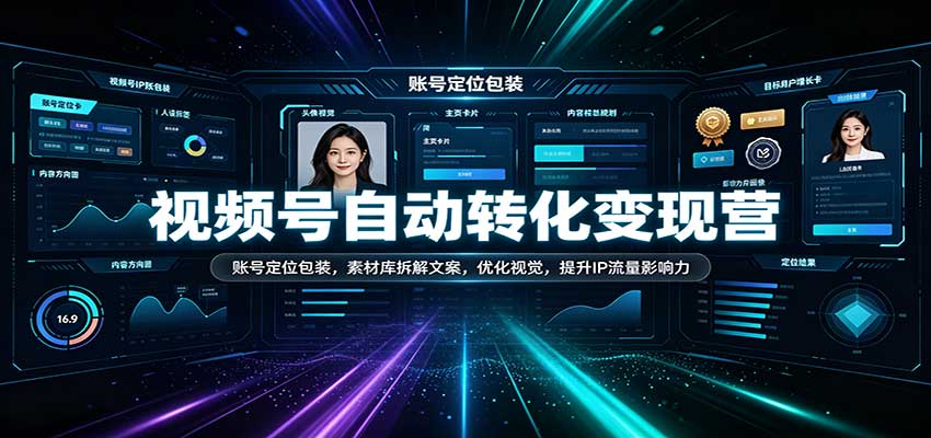 视频号自动转化变现营：账号定位包装，素材库拆解文案，优化视觉，提升IP流量影响力-小灰云创