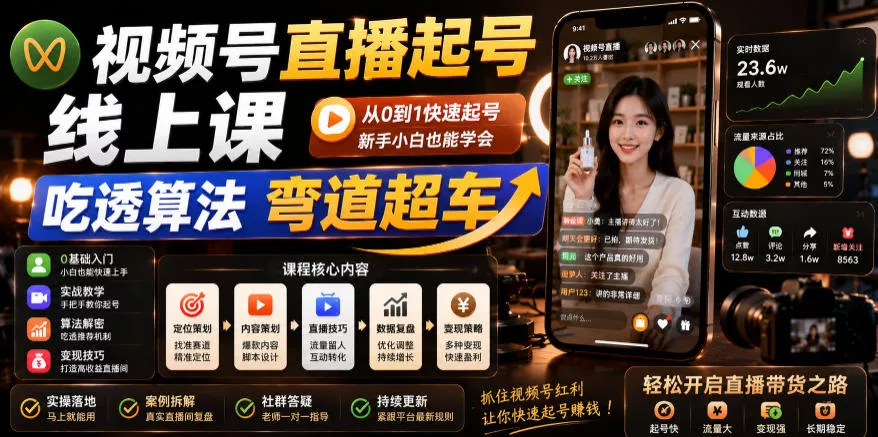 视频号直播起号线上课,吃透算法弯道超车(2026年6月)-小灰云创