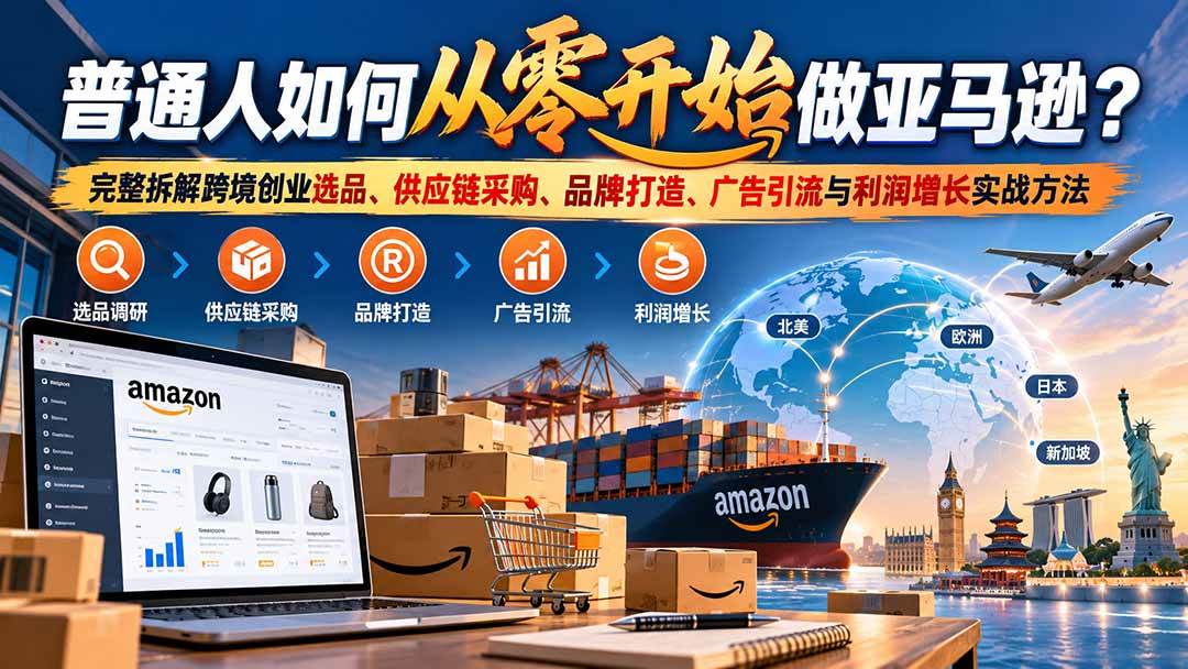 (20953期)普通人如何从零开始做亚马逊?完整拆解跨境创业选品、供应链采购、品牌打造、广告引流与利润增长实战方法-小灰云创