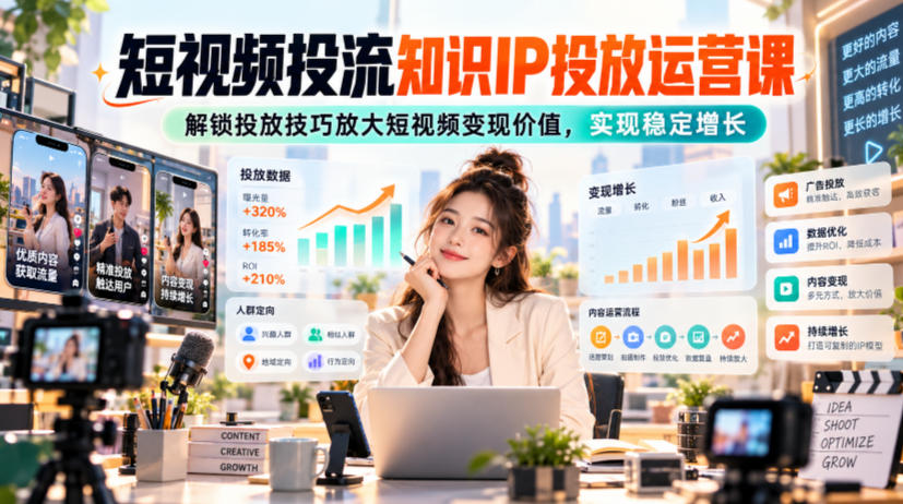 短视频投流知识IP投放运营课,解锁投放技巧放大短视频变现价值,实现稳定增长 短视频投流知识IP投放运营课,解锁投放技巧放大短视频变现价值,实现稳定增长