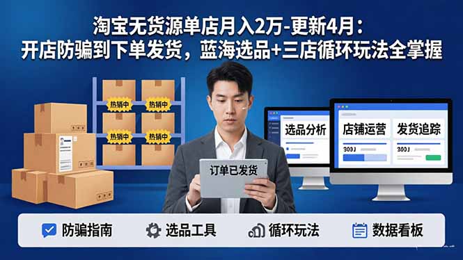 淘宝无货源5.0单店月入2万-更新4月：开店防骗到下单发货，蓝海选品+三店循环玩法全掌握-小灰云创