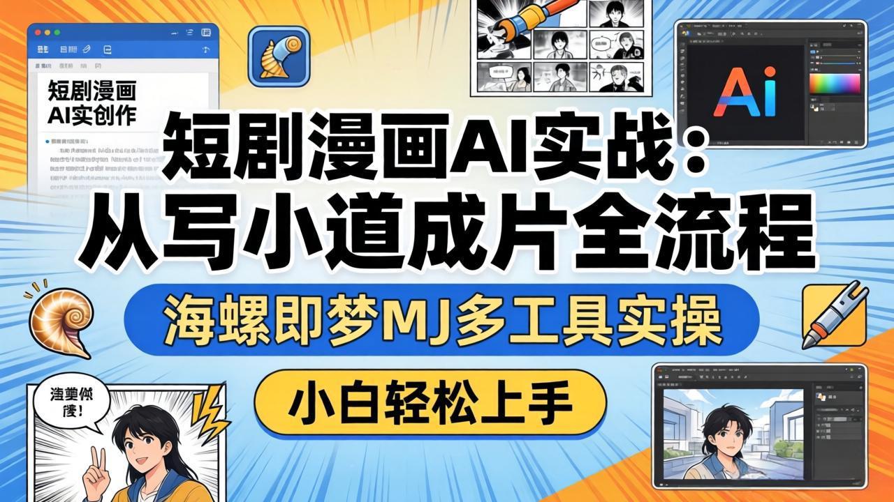 短剧漫画AI实战：从写小说到成片全流程，海螺即梦MJ多工具实操，小白轻松上手 - 小灰云创-小灰云创