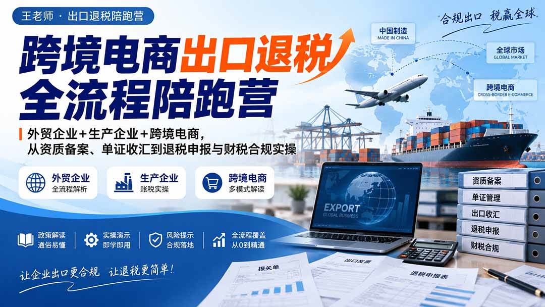 (20513期)跨境电商出口退税全流程陪跑营|外贸企业+生产企业+跨境电商,从资质备案、单证收汇到退税申报与财税合规实操-小灰云创