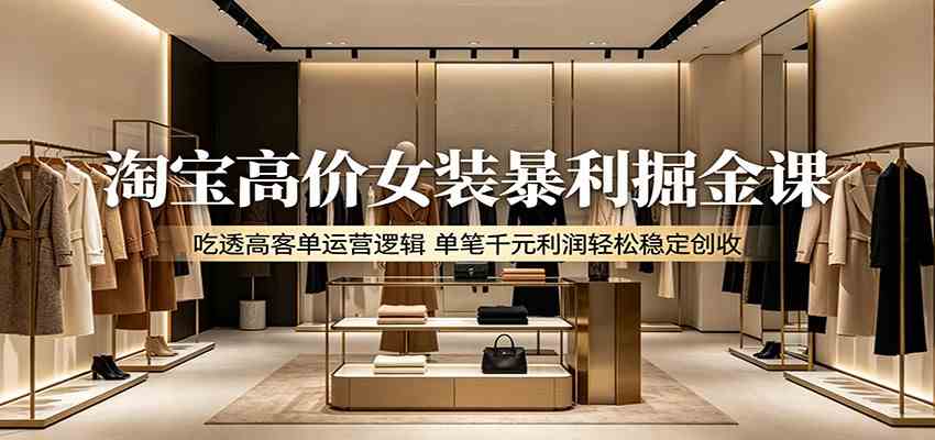 淘宝高价女装暴利掘金课:吃透高客单运营逻辑,单笔千元利润轻松稳定创收-小灰云创