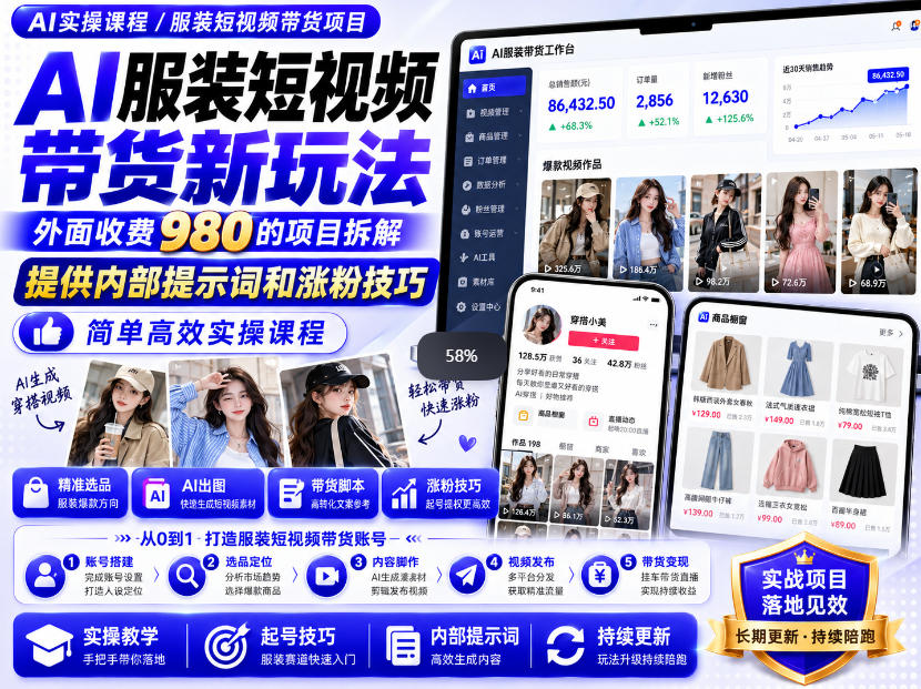 外面收费980AI快手带货系统课程,内部课程首次外放,操作简单高效,一分钟一条爆款视频-小灰云创