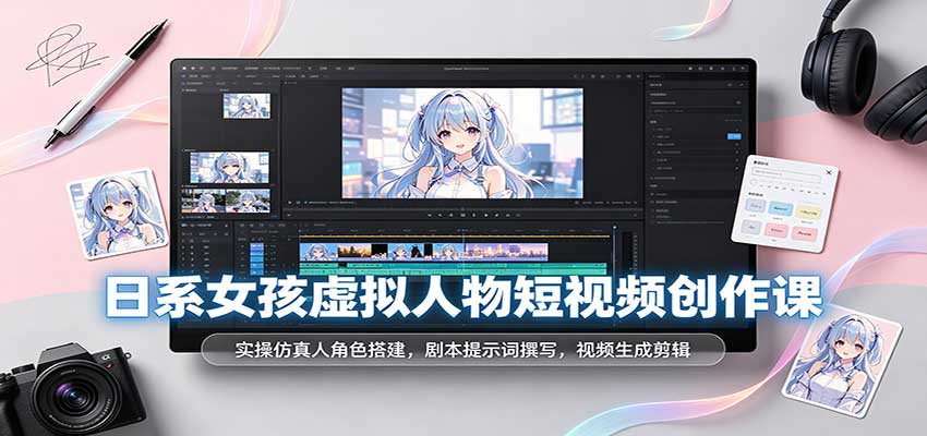日系女孩虚拟人物短视频创作课：实操仿真人角色搭建，剧本提示词撰写，视频生成剪辑-小灰云创