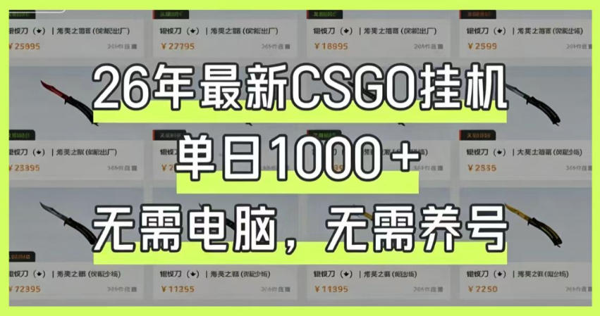 26年最新CSGO挂G系统，单日1000+，无需电脑，无需养号，0基础可上手【揭秘】-小灰云创