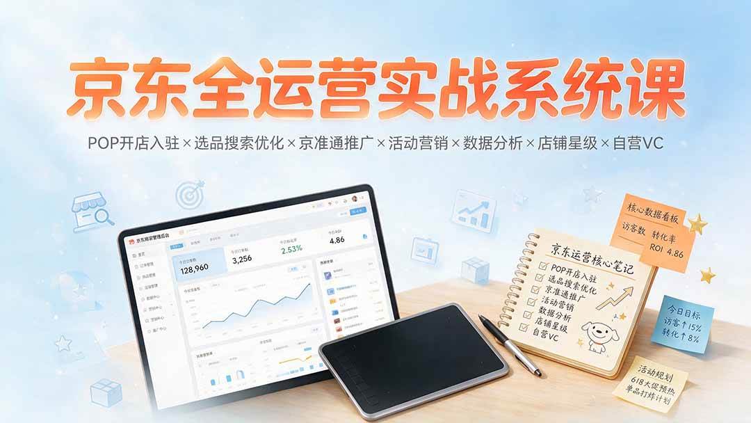 （19581期）京东全运营实战系统课：POP开店入驻×选品搜索优化×京准通推广×活动营销×数据分析×店铺星级×自营VC-小灰云创