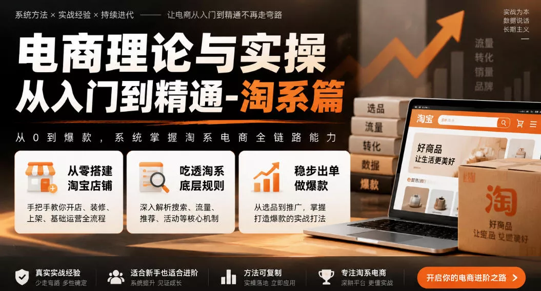 电商理论与实操从入门到精通-淘系篇，从零搭建淘宝店铺，吃透淘系底层规则，稳步出单做爆款-小灰云创