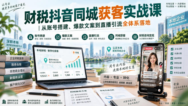 财税抖音同城获客实战课｜从账号搭建、爆款文案到直播引流全体系落地-小灰云创