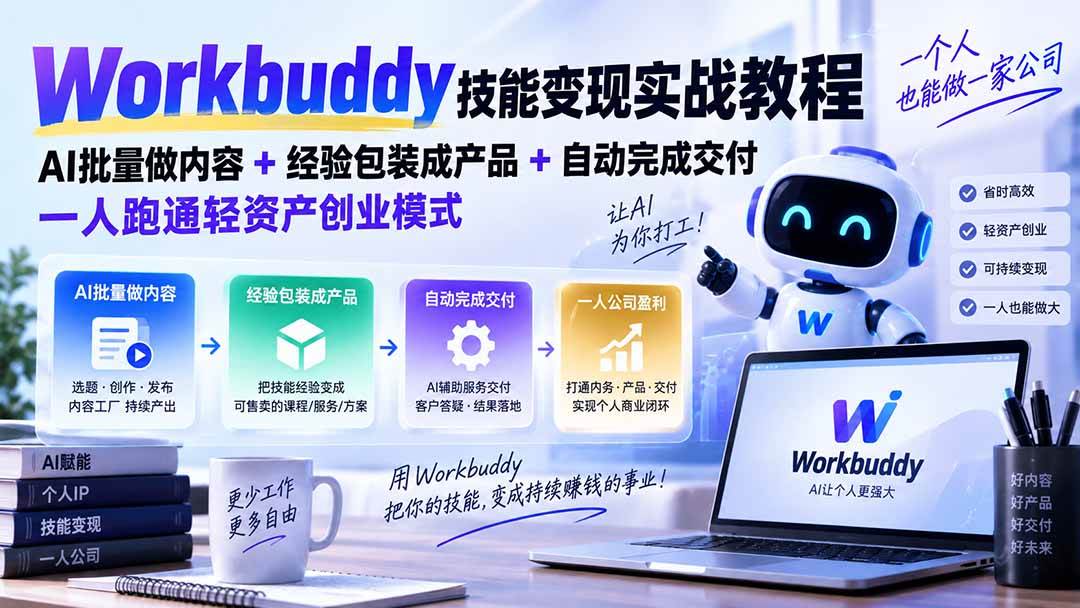 (20492期)Workbuddy技能变现实战教程:AI批量做内容+经验包装成产品+自动完成交付,一人跑通轻资产创业模式-小灰云创
