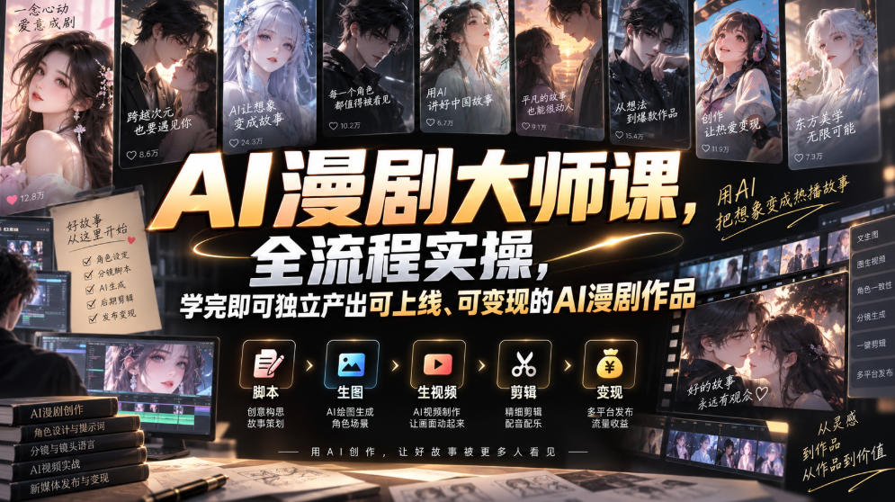 AI漫剧大师课,全流程实操,学完即可独立产出可上线、可变现的AI漫剧作品-小灰云创