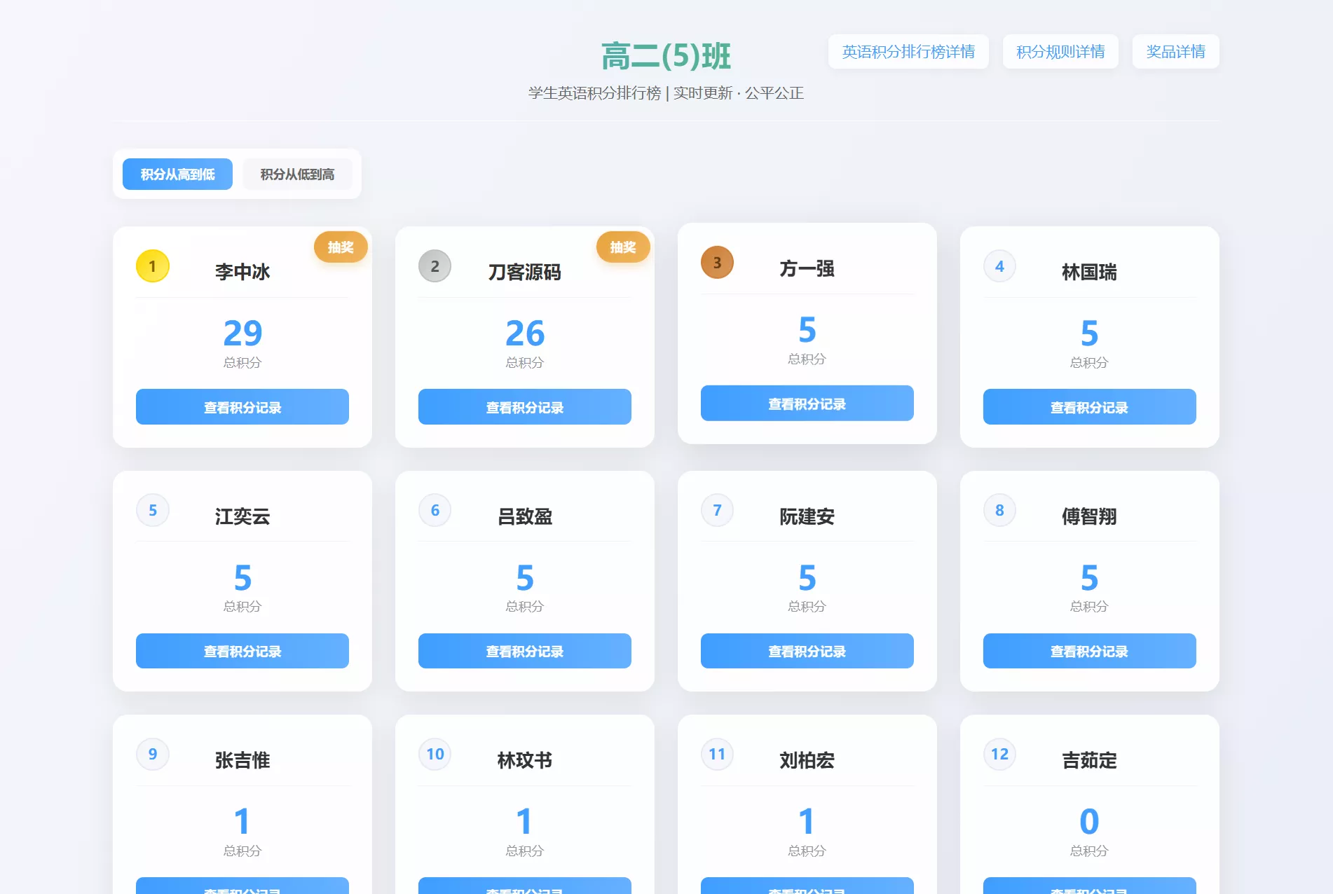 班级学生平时表现记录 积分抽奖系统源码 全开源-小灰云创