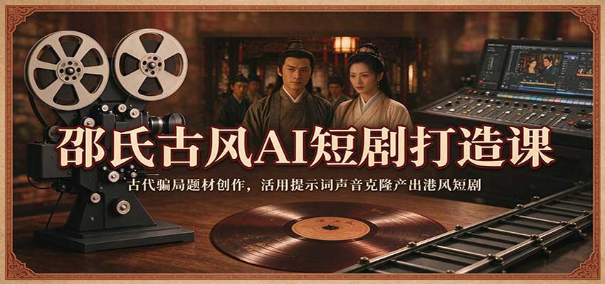 邵氏古风AI短剧打造课:古代骗局题材创作,活用提示词声音克隆产出港风短剧-小灰云创
