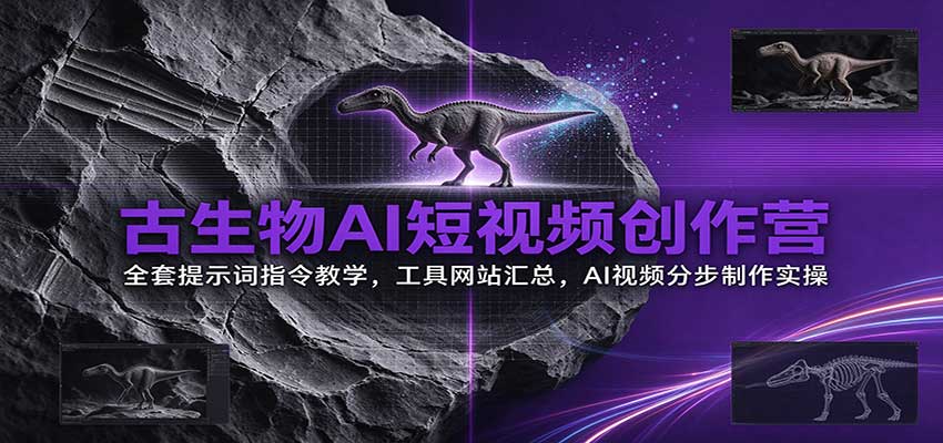 古生物AI短视频创作营:全套提示词指令教学,工具网站汇总,AI视频分步制作实操-小灰云创
