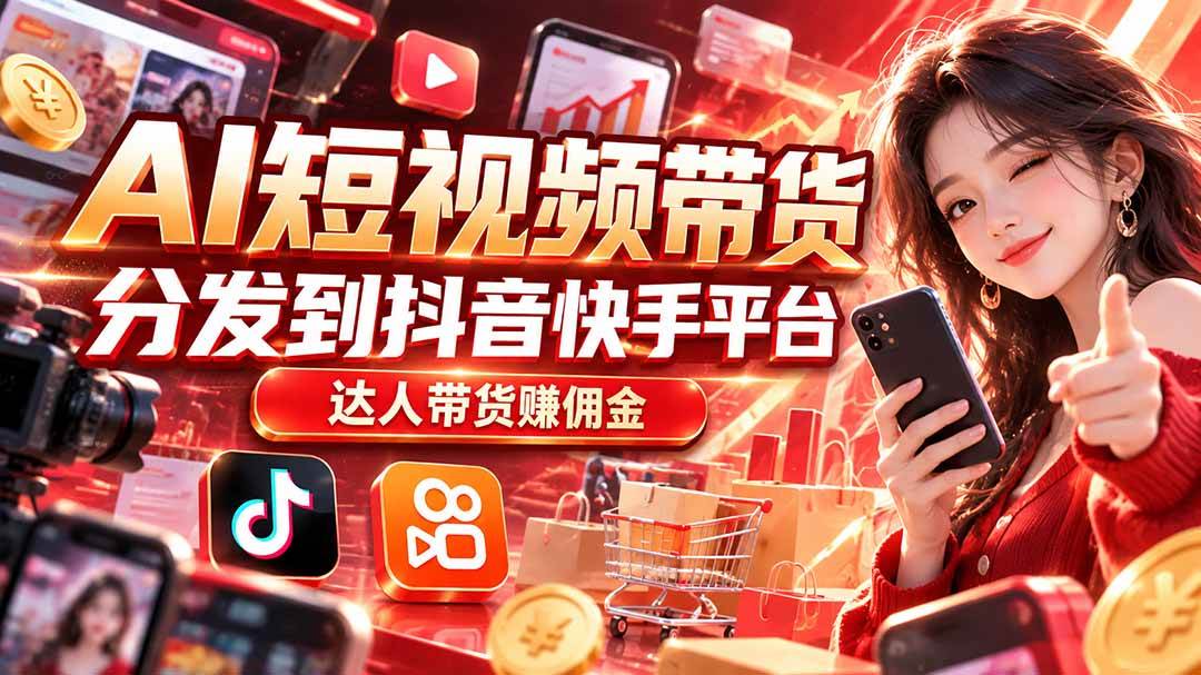(20754期)【AI短视频带货】分发到抖音快手平台,达人带货赚佣金-小灰云创
