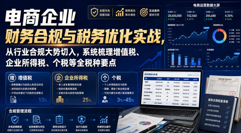 电商企业财务合规与税务优化实战，从行业合规大势切入，系统梳理增值税、企业所得税、个税等全税种要点-小灰云创
