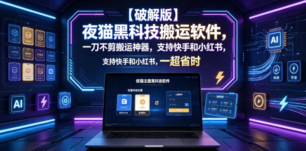 【破解版】夜猫黑科技搬运软件,一刀不剪搬运神器,支持快手和小红书,一键搬运超省时!-小灰云创