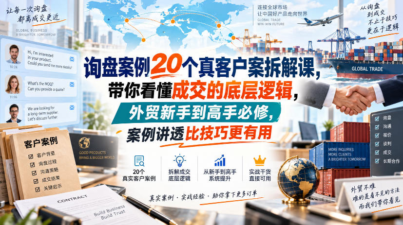 询盘案例20个真客户案拆解课，带你看懂成交的底层逻辑，外贸新手到高手必修，案例讲透比技巧更有用-小灰云创
