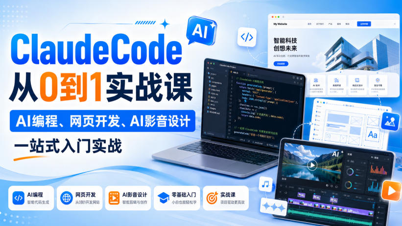 Claude Code从0到1实战课，AI编程、网页开发、AI影音设计一站式入门实战（更新）-小灰云创