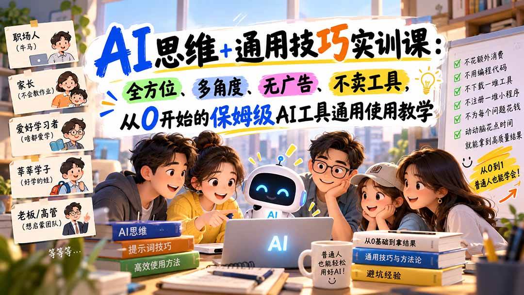 (20680期)AI思维+通用技巧实训课:全方位、多角度、无广告、不卖工具,从0开始的保姆级AI工具通用使用教学-小灰云创