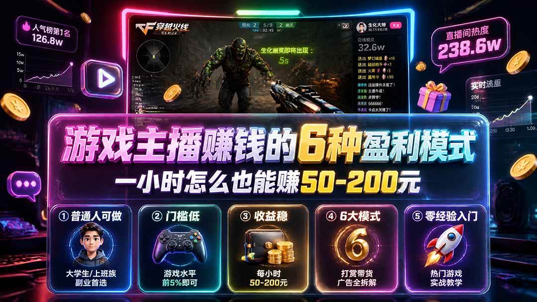 （19627期）付费文章：游戏主播赚钱的6种盈利模式，一小时怎么也能赚50-200元-小灰云创
