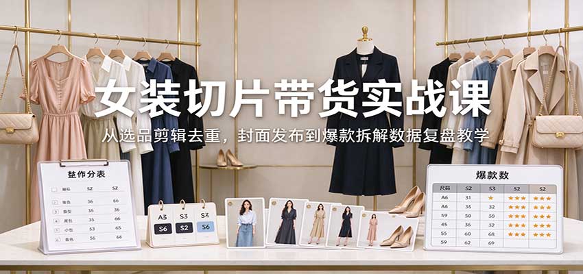 女装切片带货实战课：从选品剪辑去重，封面发布到爆款拆解数据复盘教学-小灰云创