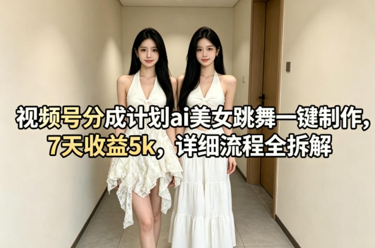 视频号分成计划ai美女跳舞一键制作，7天收益5k，详细流程全拆解-小灰云创