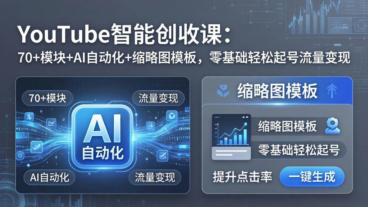 （17926期）YouTube智能创收课：70+模块+AI自动化+缩略图模板，零基础轻松起号流量变现-小灰云创