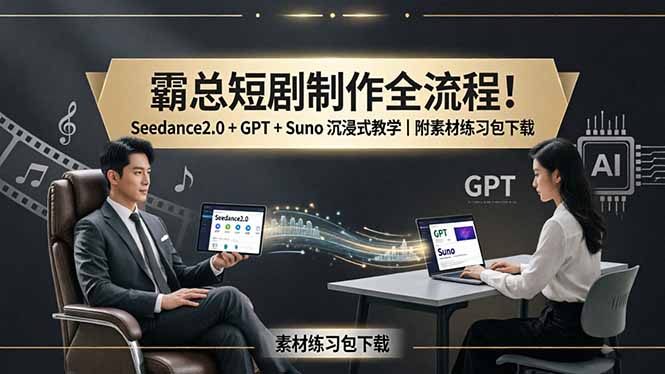 霸总短剧制作全流程！Seedance2.0 + GPT + Suno 沉浸式教学｜附素材练习包下载-小灰云创