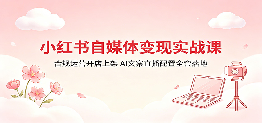 小红书自媒体变现实战课：合规运营开店上架，AI文案直播配置全套落地-小灰云创