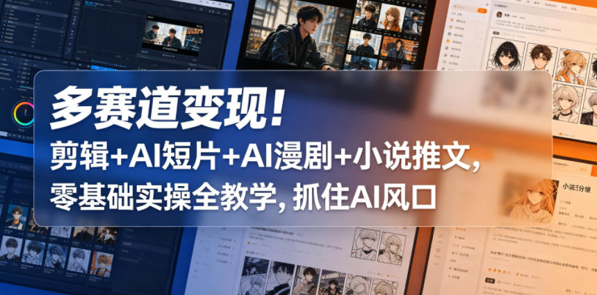 多赛道变现！剪辑+AI短片+AI漫剧+小说推文，零基础实操全教学，抓住AI风口-小灰云创