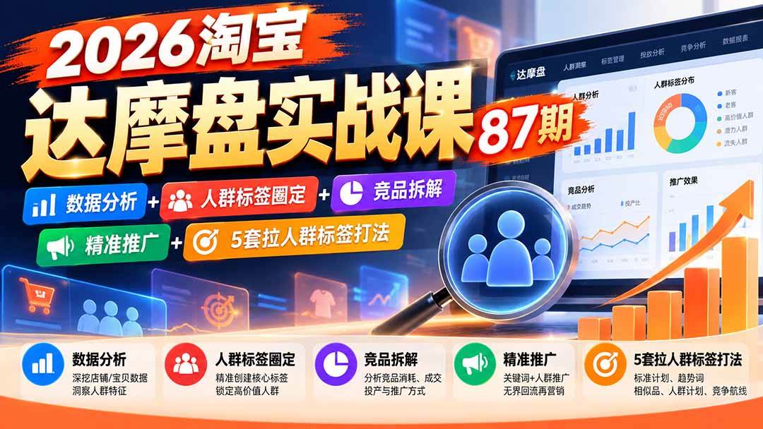 （20830期）2026淘宝达摩盘实战课87期：数据分析+人群标签圈定+竞品拆解+精准推广+5套拉人群标签打法-小灰云创