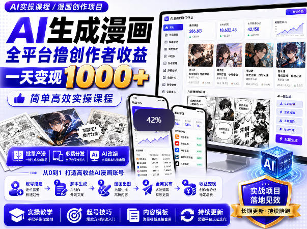 AI生成漫画全平台撸创作者收益内部课程,实操最高单日变现1k+-小灰云创