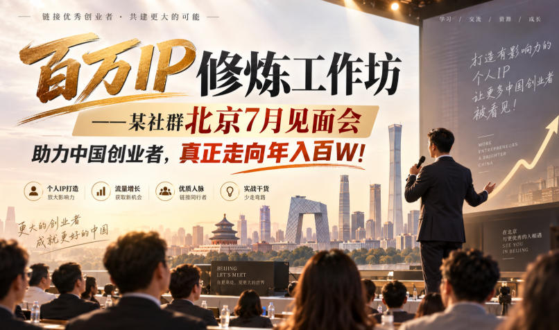 百万IP修炼工作坊——某社群北京7月见面会，助力中国创业者，真正走向年入百W!-小灰云创
