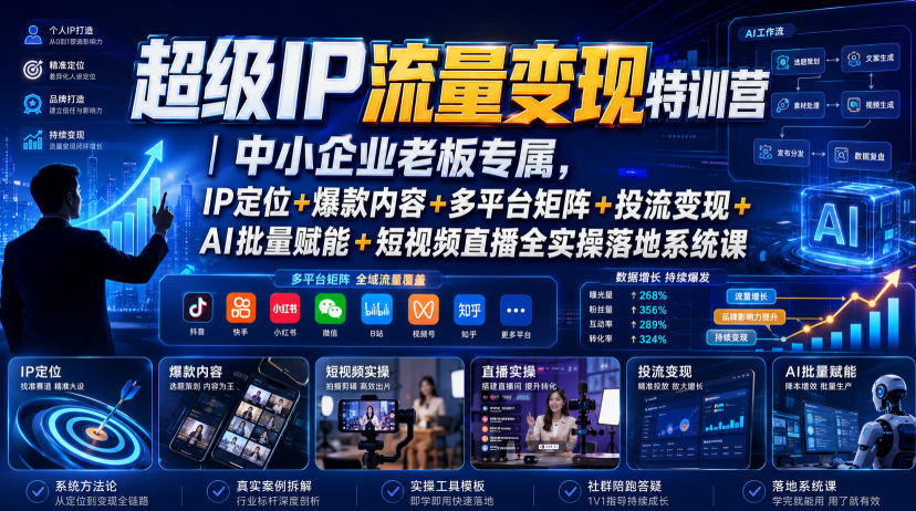 超级IP流量变现特训营｜中小企业老板专属，IP定位+爆款内容+多平台矩阵+投流变现+AI批量赋能+短视频直播全实操落地系统课-小灰云创