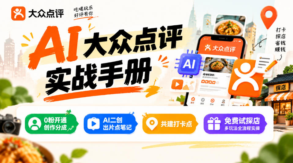 某局的AI大众点评实战手册,0粉开通创作分成、AI二创出片点笔记、共建打卡点、免费试探店多玩法全流程实操 某局的AI大众点评实战手册,0粉开通创作分成、AI二创出片点笔记、共建打卡点、免费试探店多玩法全流程实操