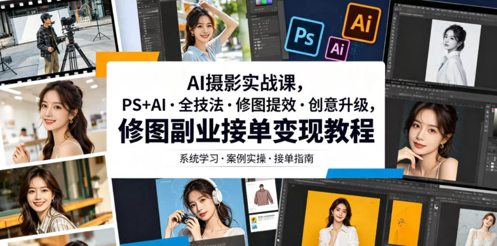 AI摄影实战课,PS+AI・全技法・修图提效・创意升级,修图副业接单变现教程-小灰云创