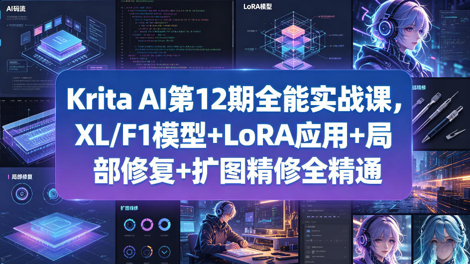 Krita AI第12期全能实战课，XL/F1模型+LoRA应用+局部修复+扩图精修全精通-小灰云创