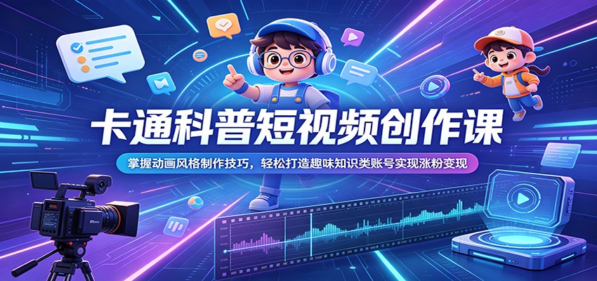 卡通科普短视频创作课：掌握动画风格制作技巧，轻松打造趣味知识类账号实现涨粉变现-小灰云创