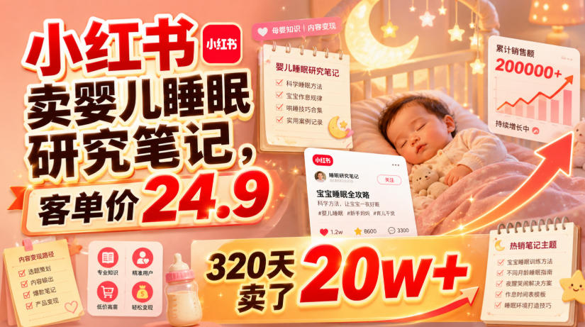 小红书卖婴儿睡眠研究笔记，客单价24.9，320天卖了20w+-小灰云创