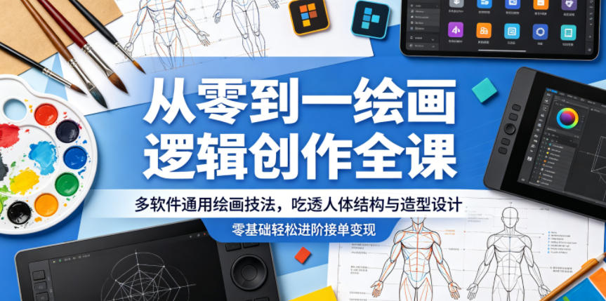 从零到一绘画逻辑创作全课，多软件通用绘画技法，吃透人体结构与造型设计，零基础轻松进阶接单变现-小灰云创