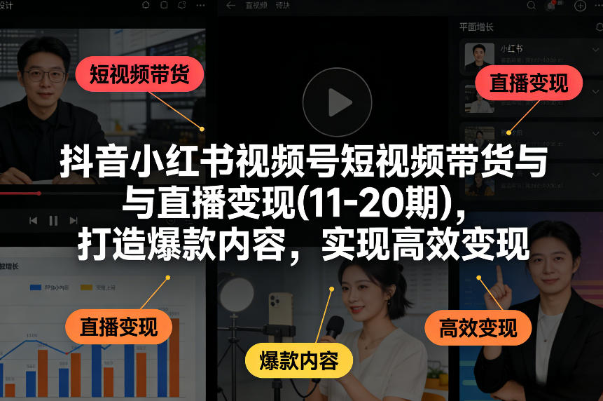 抖音小红书视频号短视频带货与直播变现(10-21期)，打造爆款内容，实现高效变现（更新05月）-小灰云创