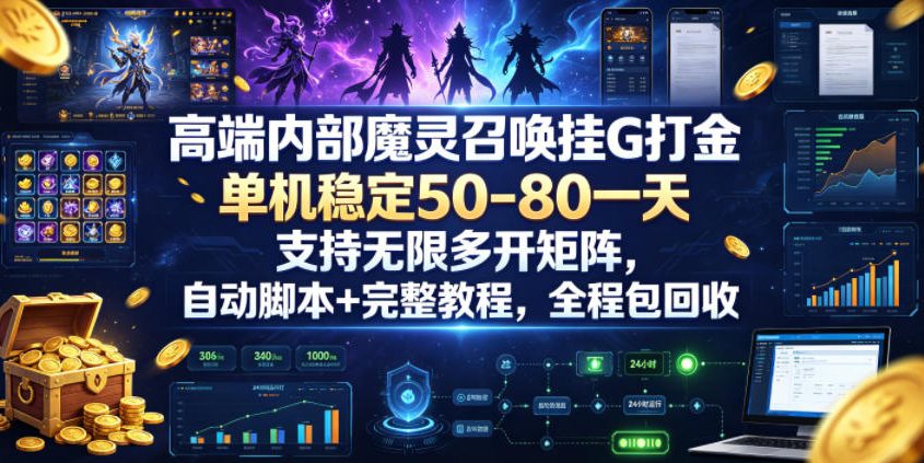 高端内部魔灵召唤挂G打金，单机稳定50-80一天，支持无限多开矩阵，自动脚本+完整教程，全程包回收【揭秘】-小灰云创