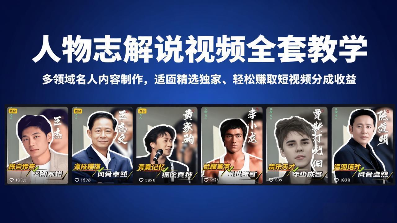 人物志解说视频全套教学，多领域名人内容制作，适配精选独家，轻松赚取短视频分成收益-小灰云创