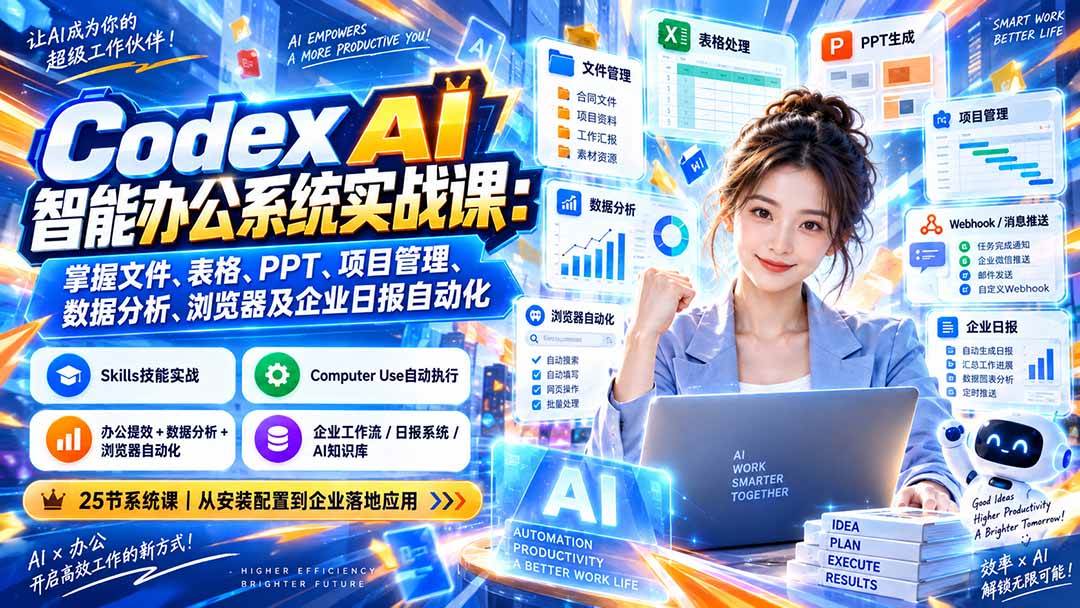 （20446期）Codex AI智能办公系统实战课：掌握文件、表格、PPT、项目管理、数据分析、浏览器及企业日报自动化-小灰云创