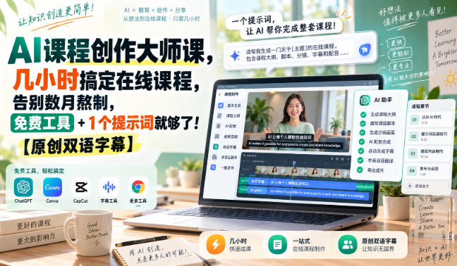 AI课程创作大师课，几小时搞定在线课程，告别数月熬制，免费工具+1个提示词就够了！【原创双语字幕】-小灰云创